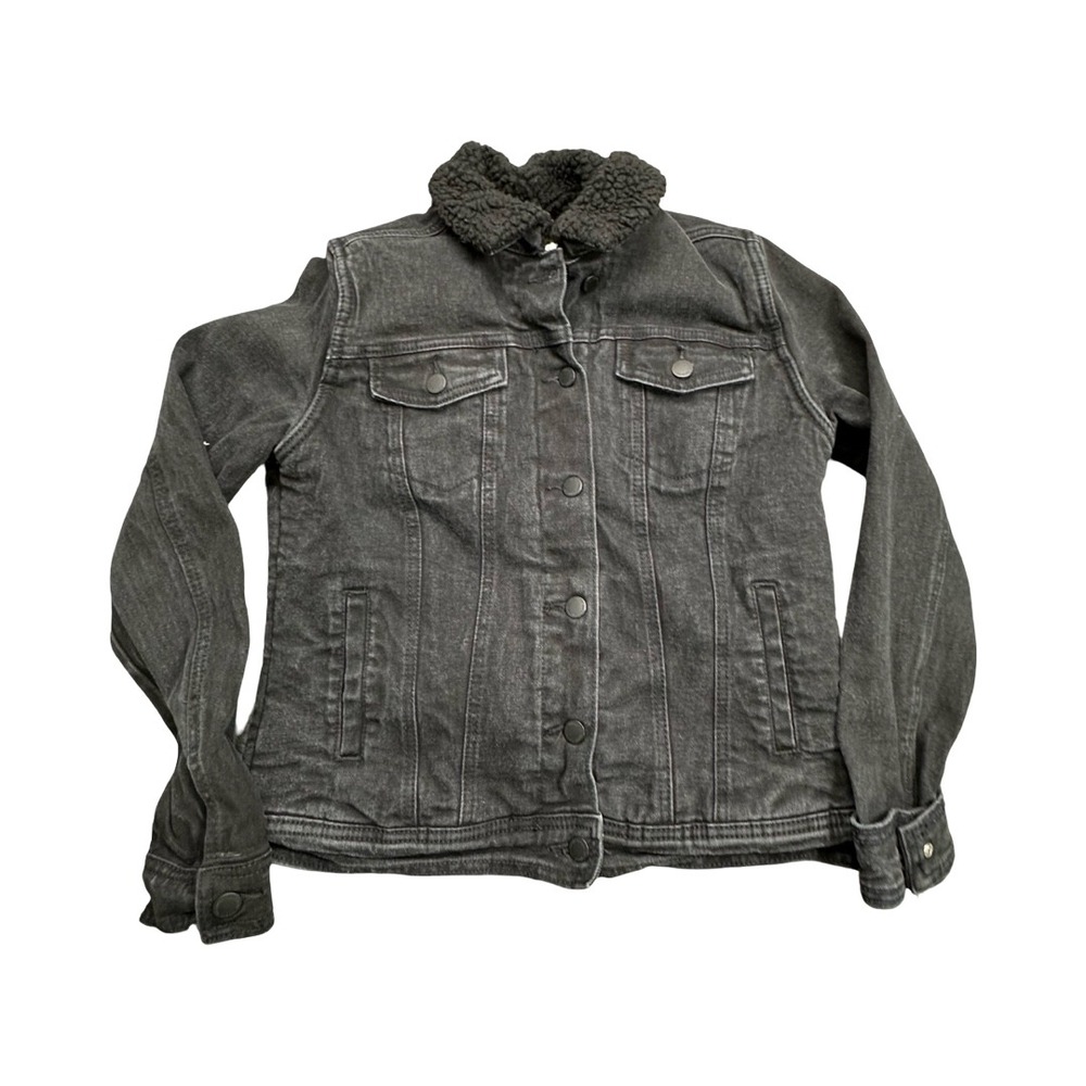Universal Thread Denim Jacket Women S Black Sherpa Lined Trucker Faux Fur Collar
